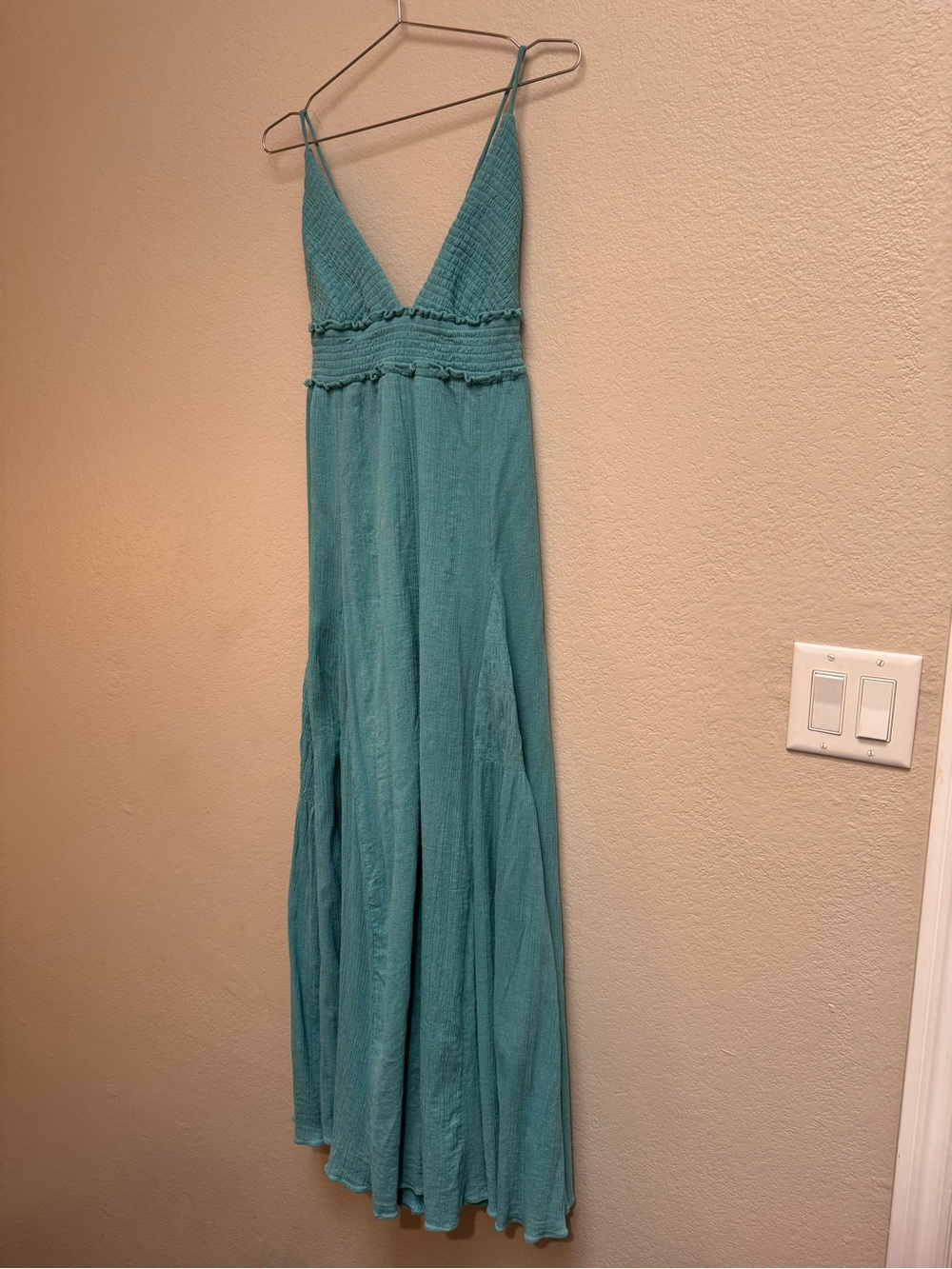 Free People Teal Textured Smocked Maxi Dress